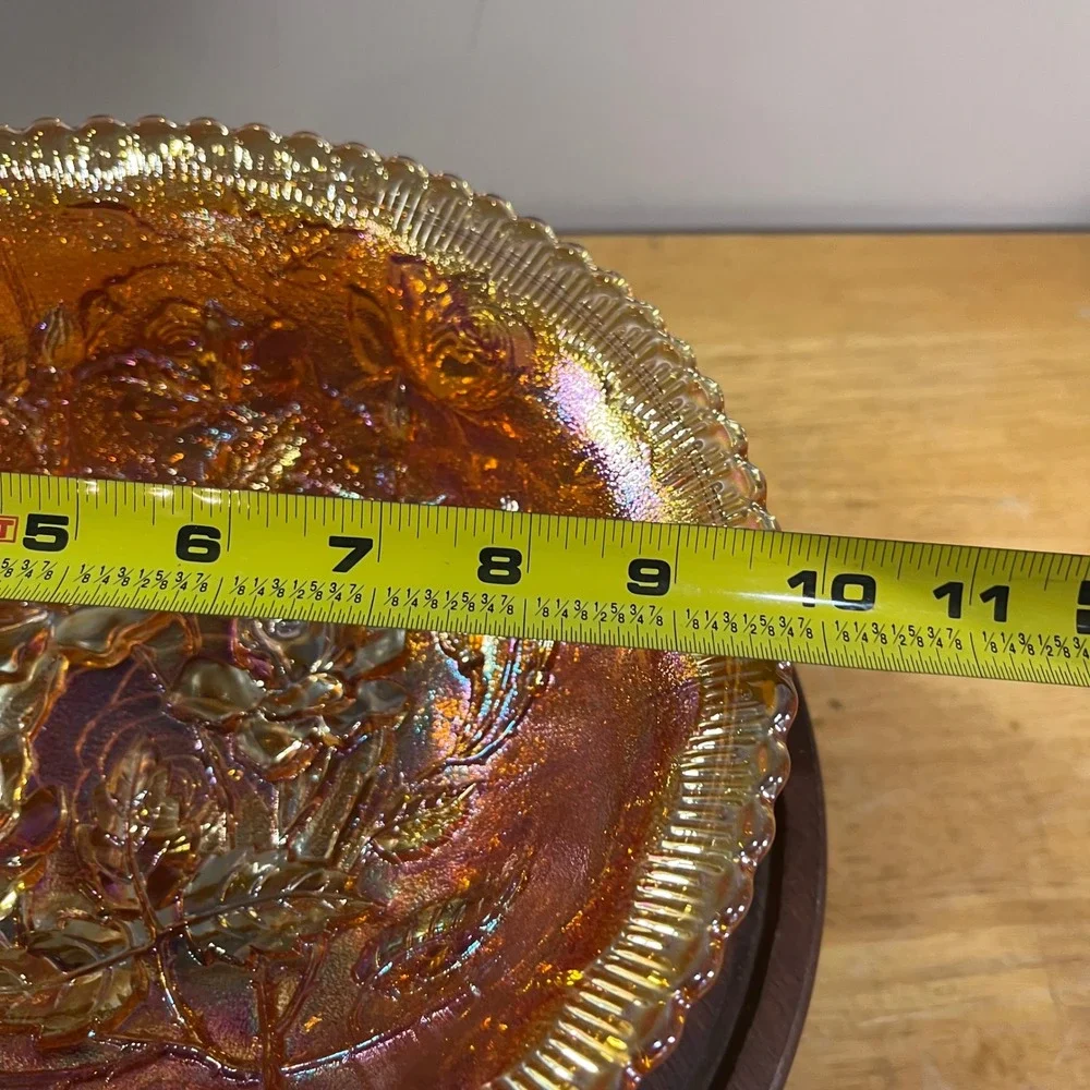 Vtg Imperial Glass Marigold Carnival Rose Floral Pattern Scalloped Edge 10